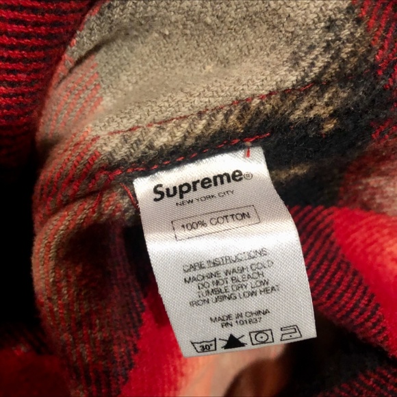 SOLD* Supreme Bleach Splatter Red Plaid Shirt - Picture 6 of 8